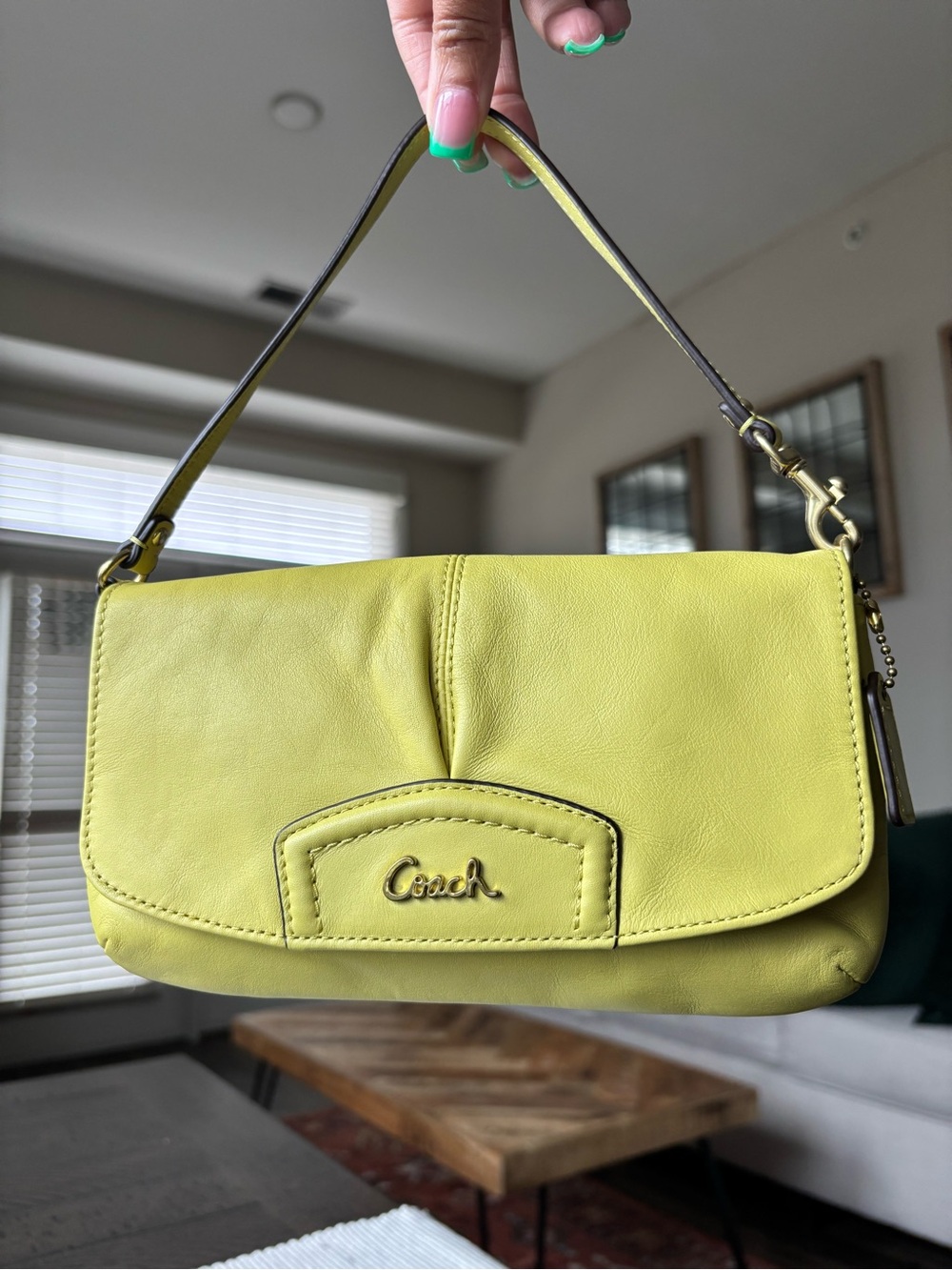 🍏🍋‍🟩🦋🥑💚COACH Ashley Pleated Flap Clutch Mini Bag💚🥑🦋🍋‍🟩🍏